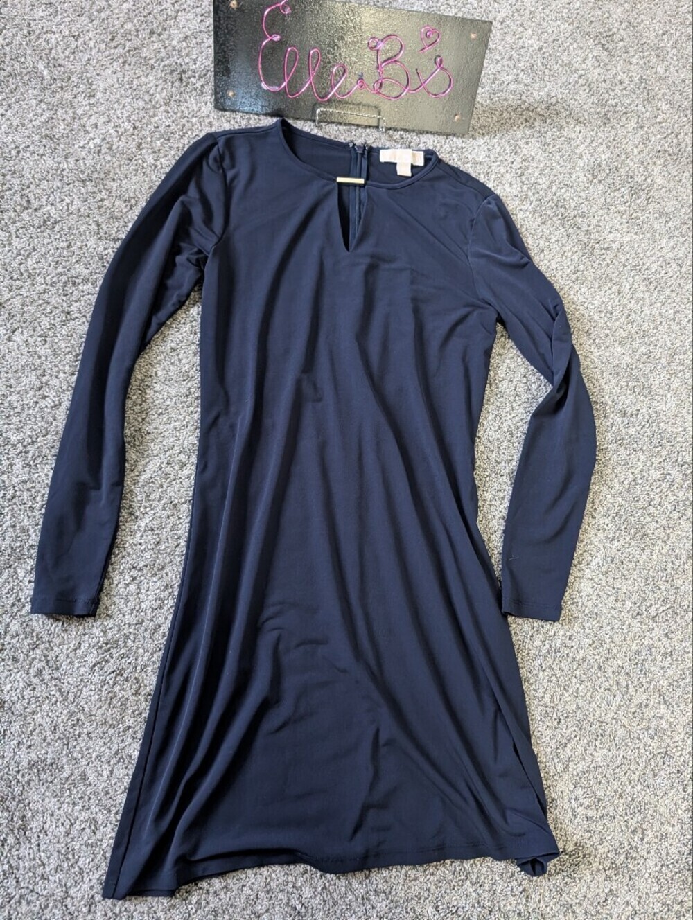 Euc Michael Kors Navy Blue Dress with Silver Bar Accent Xs